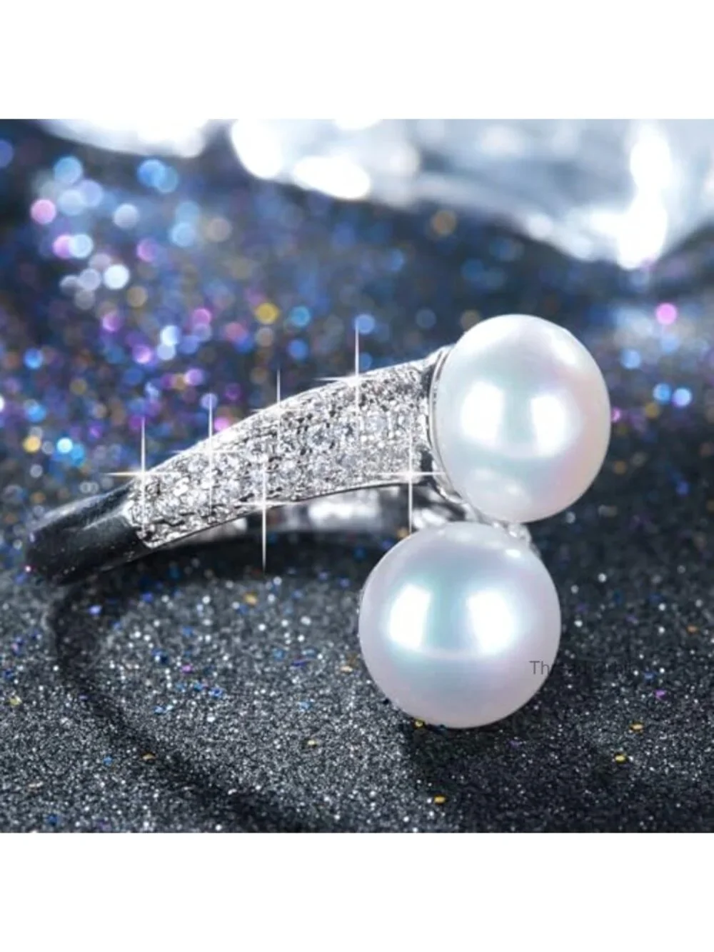 Freshwater Pearl Open Twist Stacking Ring with Cubic Zirconia Adjustable